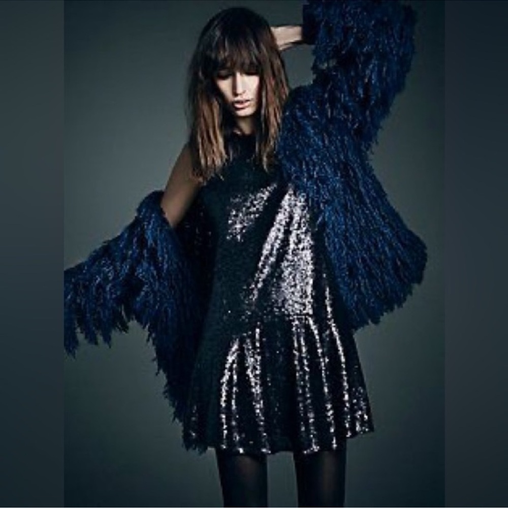 Free People Liquid Shine Black Sequin Mini Dress M - Picture 3 of 7